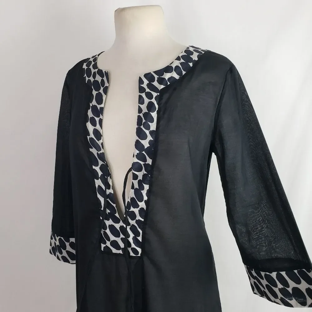 Gothic La Blanca Leopard Border Tunic Sheer Black Witchy Resort Coverup Dress S